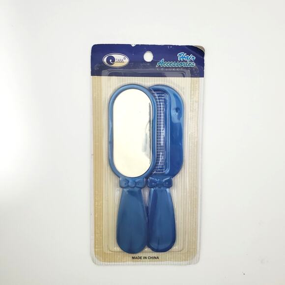 Vtg Tara Hair Accessories Mini Blue Comb and Blue Mirror with Bows - Picture 1 of 5